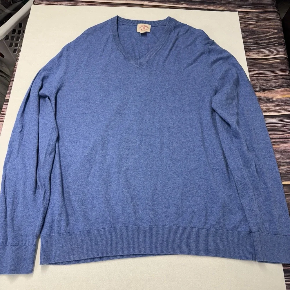 Brooks Brothers Red Fleece V Neck Mens XL Cotton Cashmere‎ Blue Pullover